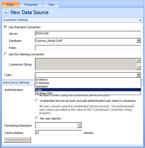 To create an Analysis Services data source