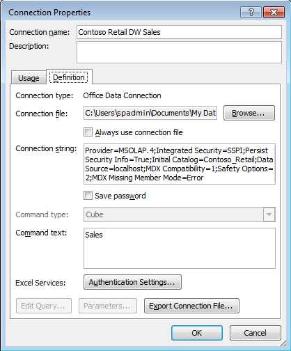 To save the connection information to SharePoint