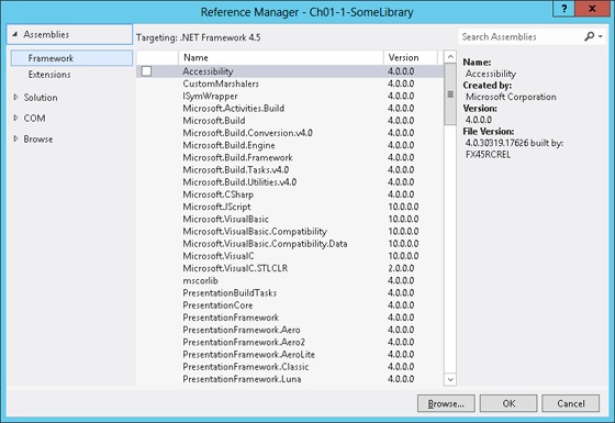 The Reference Manager dialog box in Visual Studio.