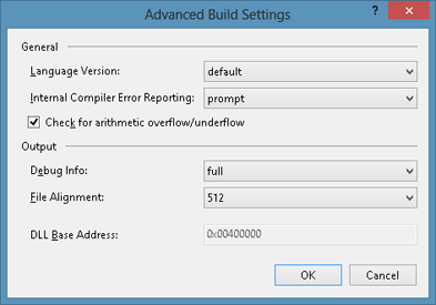 Changing the compiler’s default setting for performing checked arithmetic by using Visual Studio’s Advanced Build Settings dialog box.