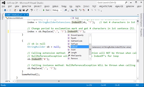 Visual Studio’s IntelliSense window, showing extension methods.