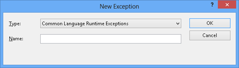 Making Visual Studio aware of your own exception type: the New Exception dialog box.