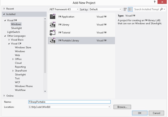 Creating an F# portable library in the Win8UI solution