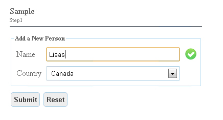 Formlet used for the name and country input