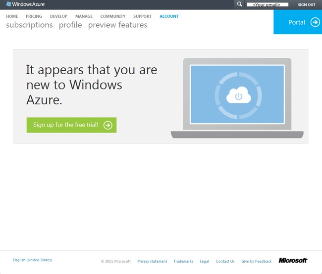 Signing up for a Windows Azure account
