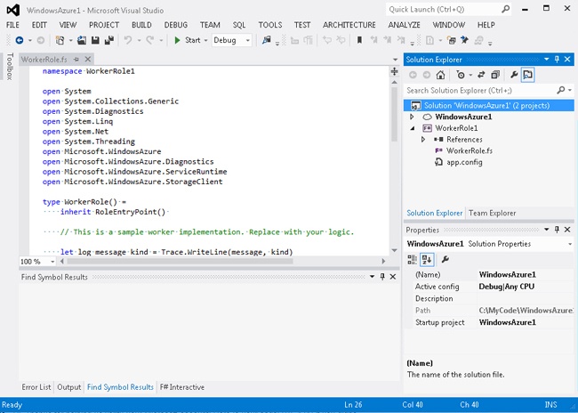 Windows Azure solution with an F# worker role project