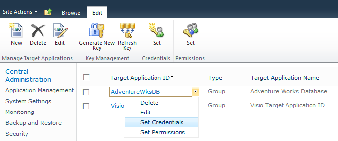 Set the values for the credential fields as defined for the SSS target application.