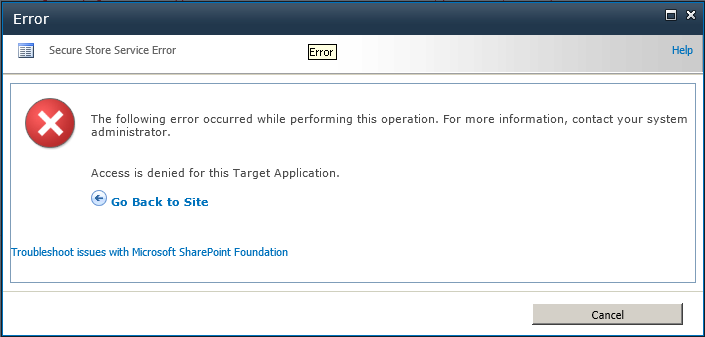 An ULS log entry is created when the SSS saved credentials do not have access to external system.