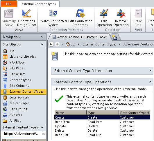 Use the ECT Operations area to manage operations.