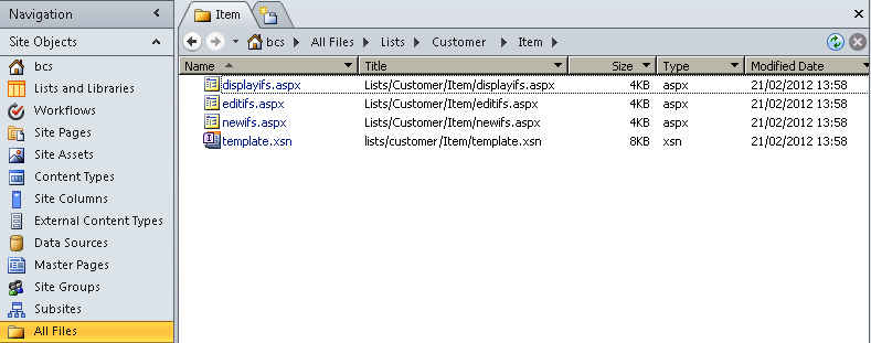 To modify the InfoPath form template.xsn, use the All Files option in the SharePoint Designer Navigation pane.