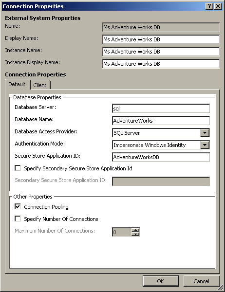 Use the Connection Properties dialog box to define the data connection for the ECT.