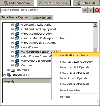 Create operations for the ECT on the selected data source.