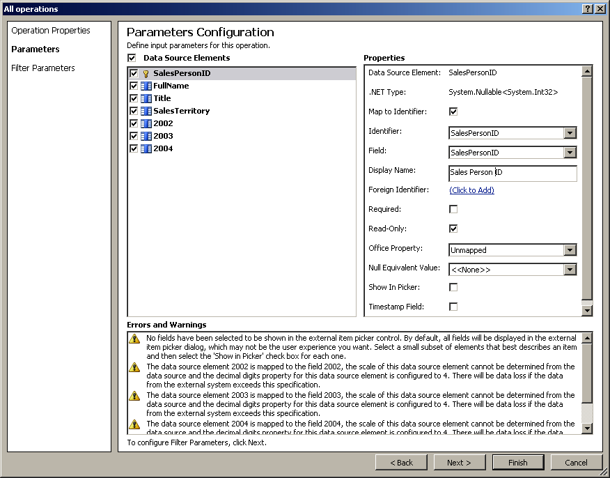 On the second page of the operations wizard, select an identifier for the external data source.