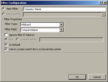 Use the Filter Configuration dialog box to create a wildcard filter.