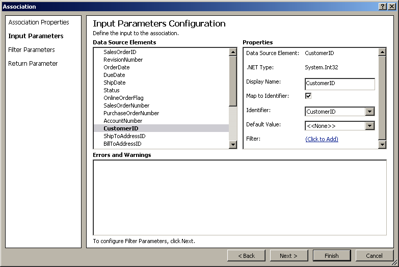 Mark the CustomerID as an Input Identifier (foreign key).