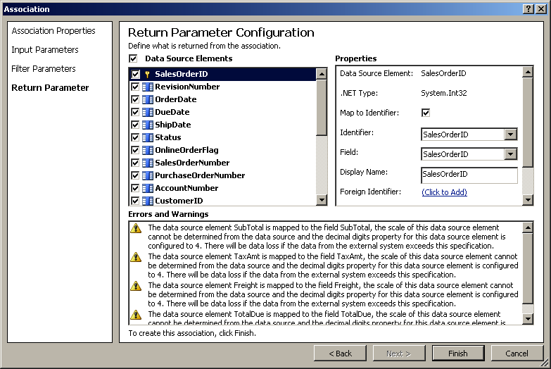 Mark the SalesOrderID as the returned identifier.