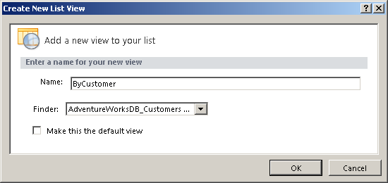 Create a new list view for an external list using SharePoint Designer.