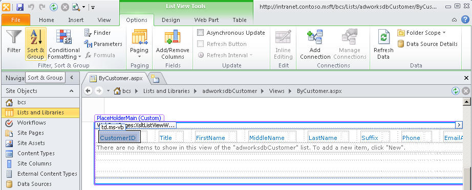 Use the tabs in the List View Tools ribbon tab set to configure the view.