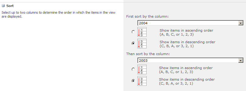 Set the Sort options within the Business Data List Web Part Edit View page.