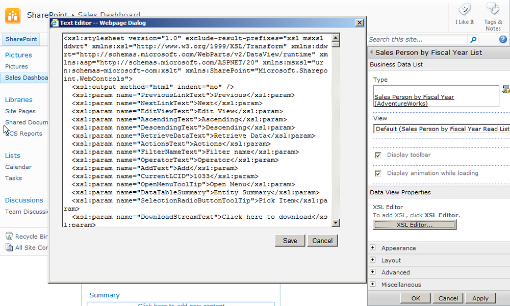 Modify the XSLT using the XSL Editor dialog box for the Business Data List Web Part.