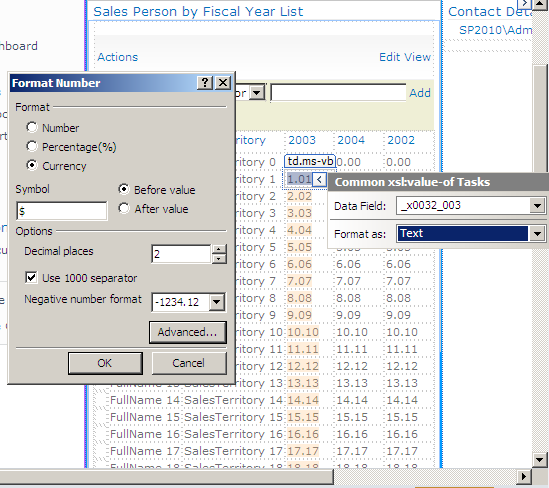 You can format the currency columns using SharePoint Designer 2010.