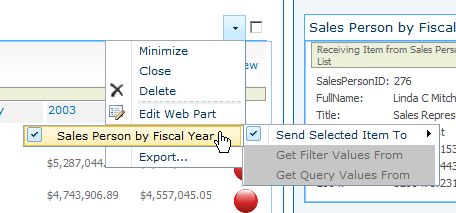 Configure the connection between the Business Data List Web Part and the Business Data Item Web Part to provide a summary and detailed view of the data.