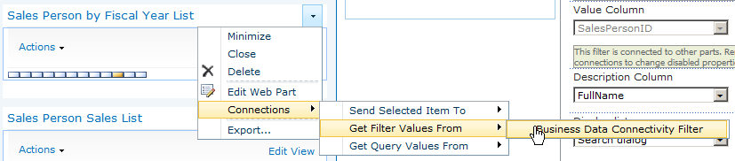 Configure the Business Data List Web Part to consume a connection from the Business Data Filter Web Part.