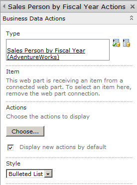 Configure the Business Data Custom Actions Web Part to show the actions for an ECT.