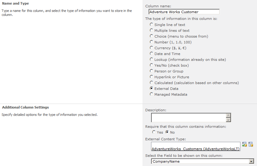 You can configure an external data column within a SharePoint library.