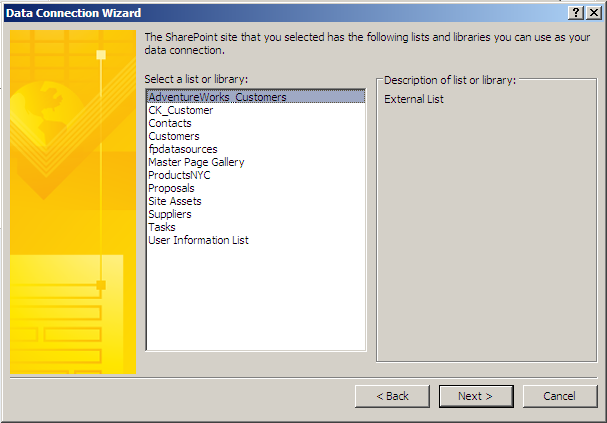 Select the AdventureWorks_Customers external list as your data source.