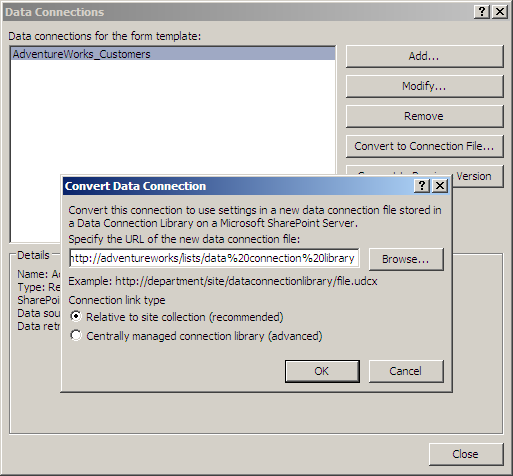 You can configure a Submit button to use a stored external data connection.