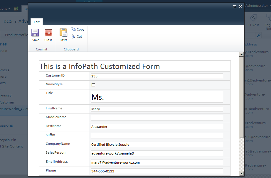 The changes to the external list form are complete.