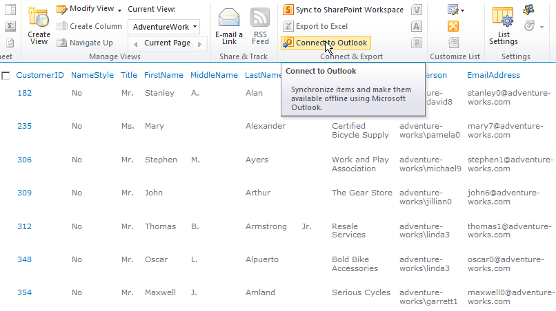 You can connect an external list to Outlook to provide external data to the Outlook client application offline.