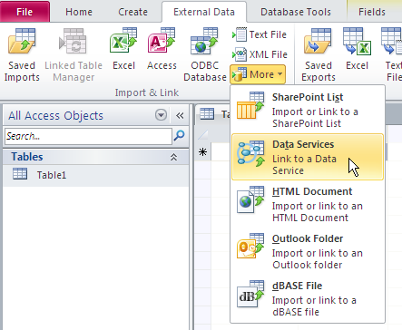 Connect to Data Services (BCS) using Microsoft Access 2010 to provide the ability to query and report on external data.