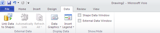 Click Link Data to Shapes to create data visualization in Visio 2010.