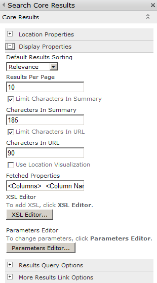 You can change the display properties of the Search Core Results Web Part.