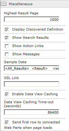 The Miscellaneous properties of the Search Core Results Web Part.