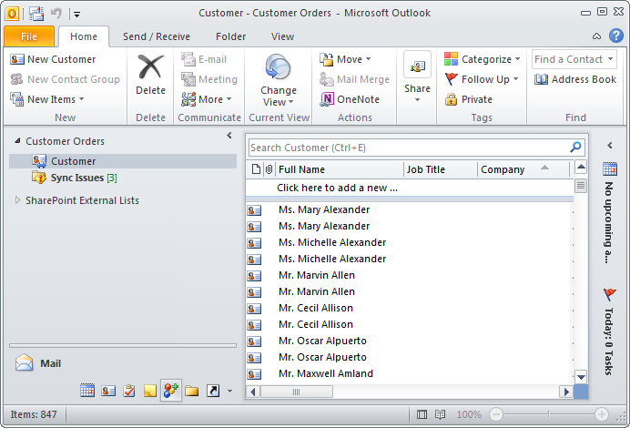 You can see here that the Customer Orders solution has been deployed to Outlook.