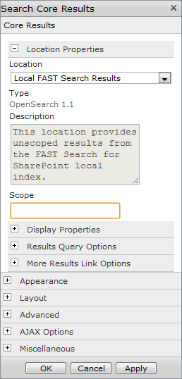 Setting a scope in the Search Core Results Web Part.