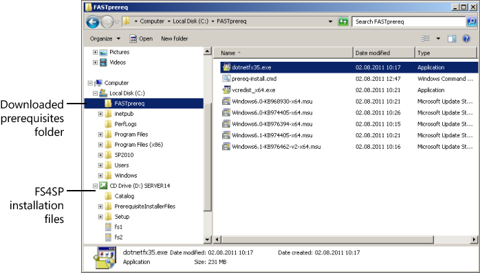FS4SP installation folder and downloaded prerequisites folder.