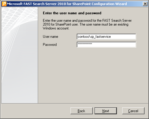FS4SP service user credentials.