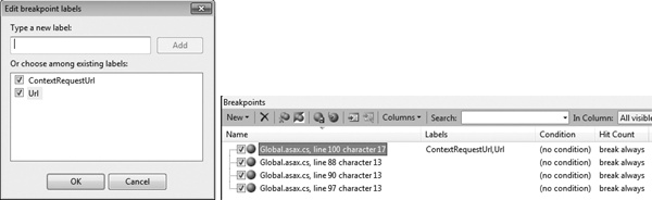 Adding labels that show up in the Breakpoints window