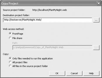 The Copy Project dialog box