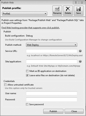 Publish Profile dialog