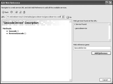 Visual Studio 2005 Add Web Reference dialog