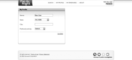 Profile settings screen returned from the Index method of the Account controller