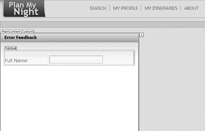 Current state of ErrorFeedback.aspx in the Design view