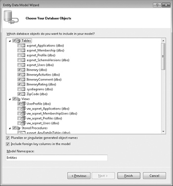 EDM Wizard: Choose Your Database Objects page