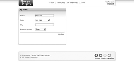 Profile settings screen returned from the Index method of the Account controller