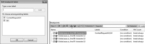 Adding labels that show up in the Breakpoints window